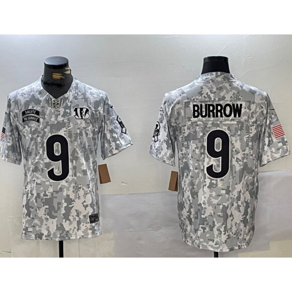 Mens Youths Kids Womens 9 Joe Burrow Salute to Service Stitched Jersey